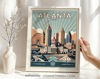 Atlanta Art Print | Atlanta Poster Skyline in Retro style | Georgia wall art | Decor for Home & Office | Personalised Gift | ArtPrintsVicky