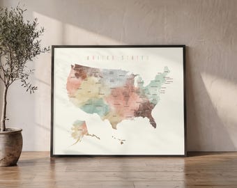 United States Map Art Print, Personalized USA Map Poster for Home & Office Decor