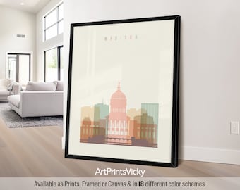 Madison WI print, Madison wall art skyline poster, travel print, city print, personalised gift | ArtPrintsVicky