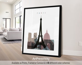 Paris skyline poster, print wall art,  France cityscape, Travel poster, City print, Travel gifts, Office decor | ArtPrintsVicky