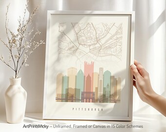 Pittsburgh Street Map Print - City Map & Skyline Poster | ArtPrintsVicky