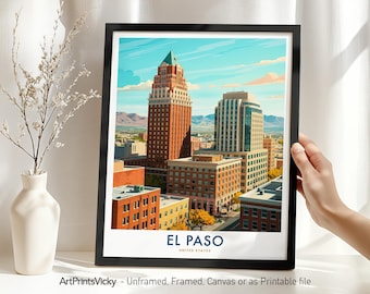 El Paso Travel Print - Texas | El Paso Skyline Poster | United States City Wall Art for Home Office Decor or Gift