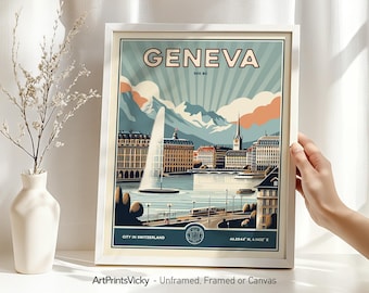 Geneva Poster | Geneva Print Wall Art in Retro style | Decor for Home and Office | Personalised Gift | ArtPrintsVicky