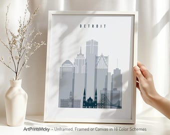 Detroit art print, Detroit city poster, Detroit skyline, Travel gift, Wall art, Michigan cityscape, wall decor |  ArtPrintsVicky