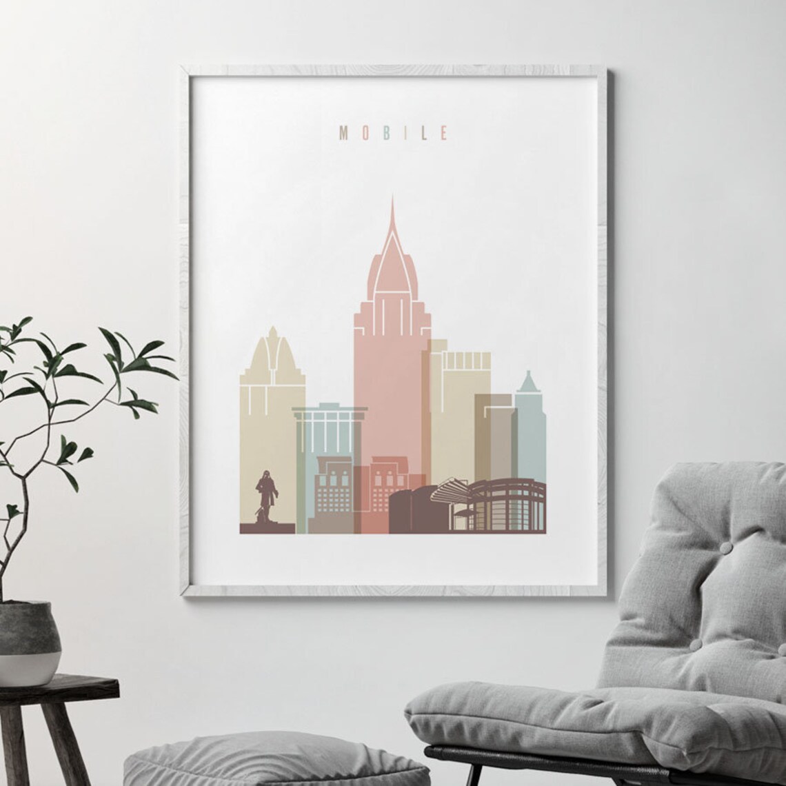 Mobile Alabama art Mobile skyline poster Travel decor City Etsy
