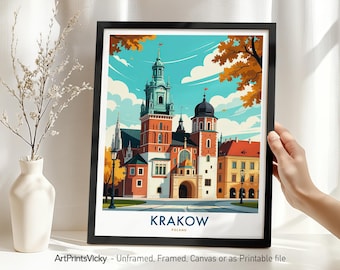 Krakow Travel Poster Wall Art - Poland | Krakow Print | Cityscape Decor for Home or Office | Housewarming Gift