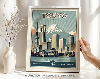 Tokyo Print | Tokyo Poster in Retro Style | Cityscape Wall Art | Personalised Gift | Wall Hanging city prints | ArtPrintsVicky