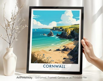 Cornwall Travel Print - UK, Cornwall Poster, Wall Art Home Decor, Housewarming Gift