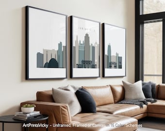 Kansas City 3 Piece Wall Art Prints, Kansas City Skyline Poster Set | ArtPrintsVicky