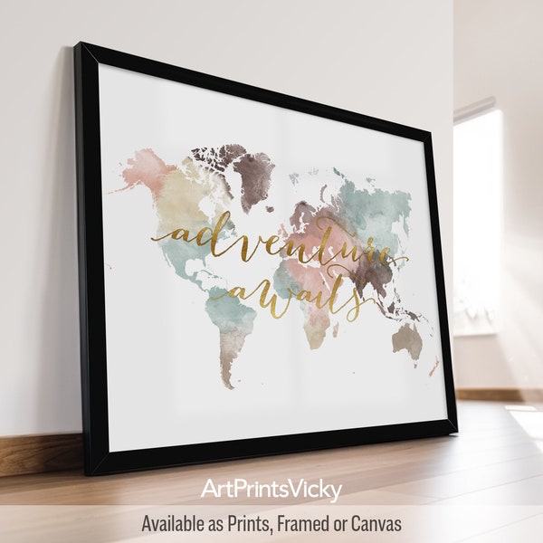 World Map Wall Art | World Map Poster | Travel Map Canvas | Wall Map Print Framed | Personalised Map by ArtPrintsVicky
