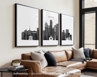 Boston 3 Piece Wall Art Prints, Boston Skyline Poster Set | ArtPrintsVicky
