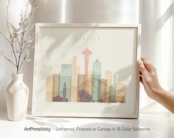 Seattle Cityscape Wall Art Poster - Framed or Canvas Wall Print