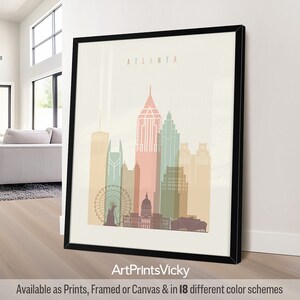 Atlanta Modern City Wall Print in Warm Pastels, Vertical, Framed, Unframed or Canvas | ArtPrintsVicky