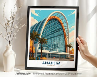 Anaheim California Travel Print | Cityscape Wall Art Poster in Retro Style for Home or Office Decor