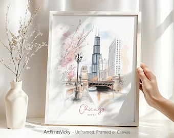 Chicago Art Print | Skyline Poster | Wall Art for Home or Office Decor | Cityscape Travel Gifts | Pastel City Prints | ArtPrintsVicky