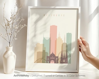 Melbourne Print, Skyline Poster, Travel Decor for Homes, Offices, and Unique Travel Gifts | ArtPrintsVicky