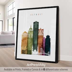 Detroit wall art, Detroit poster skyline, art print, travel print, City print, personalised gift | ArtPrintsVicky