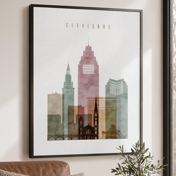 Cleveland Wall Art Print, Ohio Skyline Poster, Home Office Decor, Travel Gifts