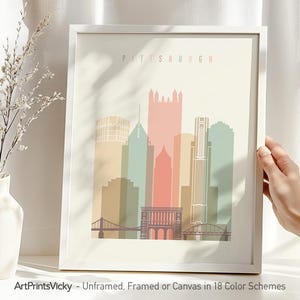 Pittsburgh print, wall art skyline poster, pastel city print, travel gifts | ArtPrintsVicky