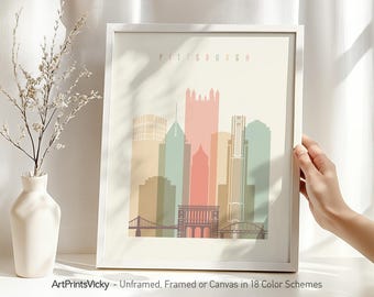Pittsburgh print, wall art skyline poster, pastel city print, travel gifts | ArtPrintsVicky