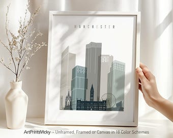 Manchester Wall Art Print, Manchester Skyline Poster, Travel Decor for Homes, Offices, and Unique Travel Gifts | ArtPrintsVicky