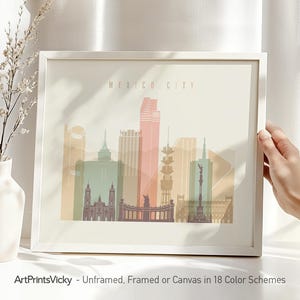 Mexico City Wall Art Print - Pastel Skyline Poster - Framed & Canvas | ArtPrintsVicky