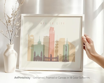 Mexico City Wall Art Print - Pastel Skyline Poster - Framed & Canvas | ArtPrintsVicky