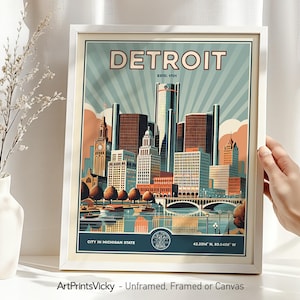 Detroit Reise-Poster: RetroMichigan City Skyline Kunst