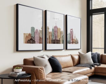 Quebec City as 3 Piece Wall Art Prints, Quebec City Skyline Poster Set | ArtPrintsVicky