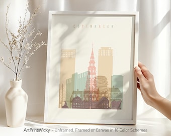 Copenhagen print, Copenhagen poster, Skyline wall art, Denmark posters, Home Decor, City print | ArtPrintsVicky