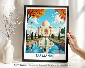 Taj Mahal Travel Print - India Agra Poster | Iconic Monument Wall Art for Home Office Decor or Gift