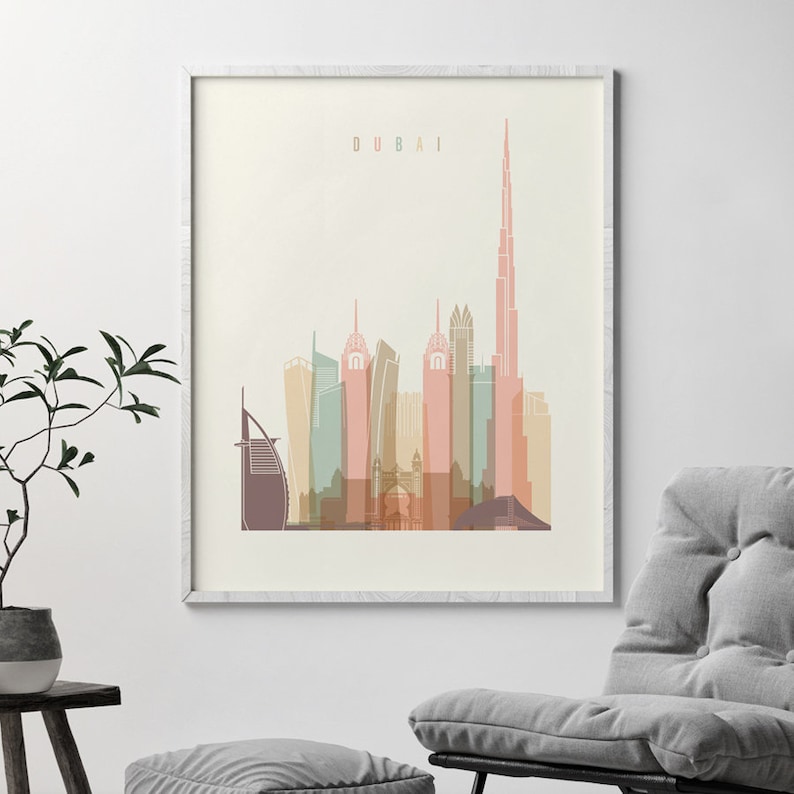 Dubai Print Dubai Poster Dubai Wall Art Dubai Skyline Etsy
