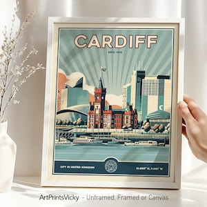 Cardiff Print - Wales | Cardiff Poster im Retro Stil | Skyline Wand Kunst | Wohnkultur & Büro | Wandbehang stadt drucke | ArtPrintsVicky