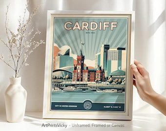 Cardiff Print - Wales | Cardiff Poster in Retro style | Skyline Wall Art | Home Decor & Office | Wall Hanging city prints | ArtPrintsVicky