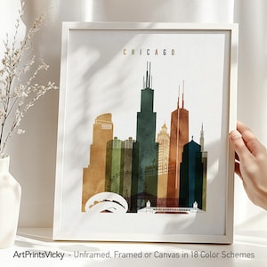 Chicago Skyline Wall Art Print, Poster Cityscape, Travel gift, Home decor | ArtPrintsVicky
