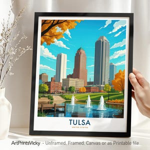 Tulsa Reise-Druck, Tulsa Skyline Poster, Oklahoma Stadtbild, Wandkunst, Dekoration oder Geschenk