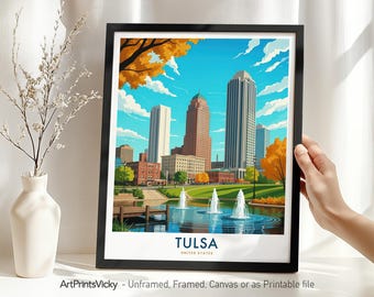 Tulsa Travel Print, Tulsa Skyline Poster, Oklahoma Cityscape Wall Art Home Decor or Gift