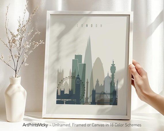 London Skyline Art Print: Earth Tones Cityscape Poster