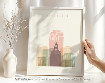 Rochester MN Print, Wall Art Skyline, Travel Poster for Homes, Offices, and Unique Gifts | ArtPrintsVicky