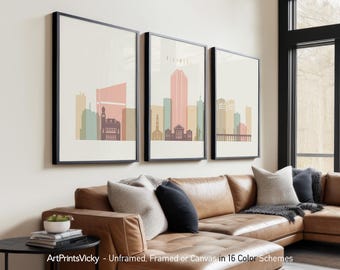 Richmond VA 3 Piece Wall Art Prints, Richmond Skyline Poster Set | ArtPrintsVicky