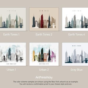 a set of four art prints of the city skylines