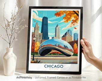 Chicago Print – Illinois, Chicago Poster, Chicago Bean Inspired Art for Wall Decor, Travel Gift