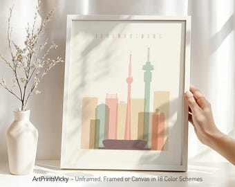 Johannesburg skyline print, poster wall art, South Africa cityscape, Travel poster, City print, Travel gifts, Office decor | ArtPrintsVicky