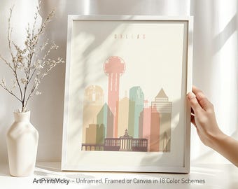 Dallas art print, Dallas Texas skyline poster, Dallas wall art, Travel gift, ArtPrintsVicky