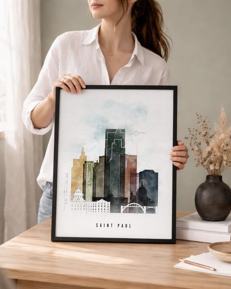 Saint Paul Wall Art Print, Twin Cities MN Skyline Poster, Frame and Canvas options image 2