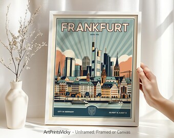 Frankfurt Poster | Frankfurt Travel Print Skyline in Retro style | Personalised Gift | Wall Hanging city prints | ArtPrintsVicky