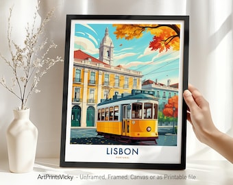 Lisbon Travel Poster - Portugal, Lisbon Print, Retro Cityscape Wall Art Home Decor, Housewarming Gift