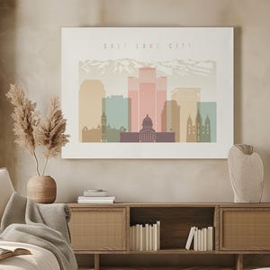 Salt Lake City Minimalist Print in Warm Pastels, Landscape, Framed, Unframed or Canvas | ArtPrintsVicky