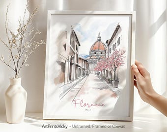 Florence print | Italy wall art poster drawing | Cityscape for home and office travel decor | ArtPrintsVicky