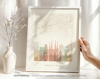 Barcelona Street Map Poster - City Map & Skyline Print | ArtPrintsVicky